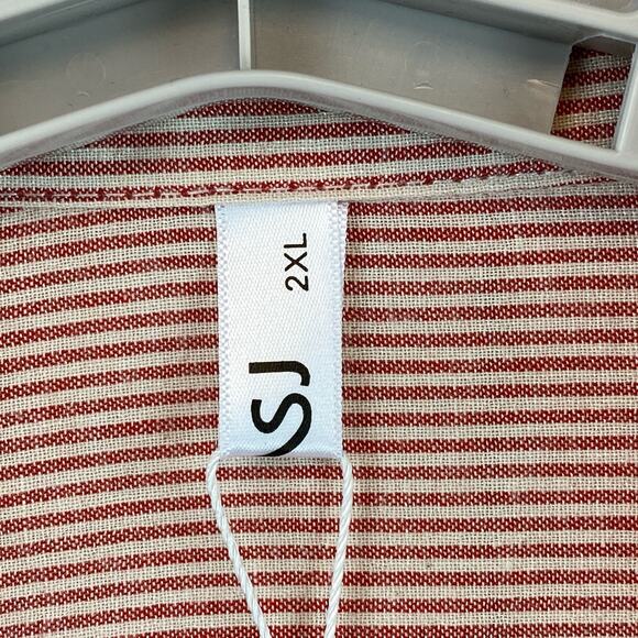 NWT OMSJ Red Seersucker Striped Button Down Front Pocket Shirt Plus Size 2XL - Picture 7 of 12